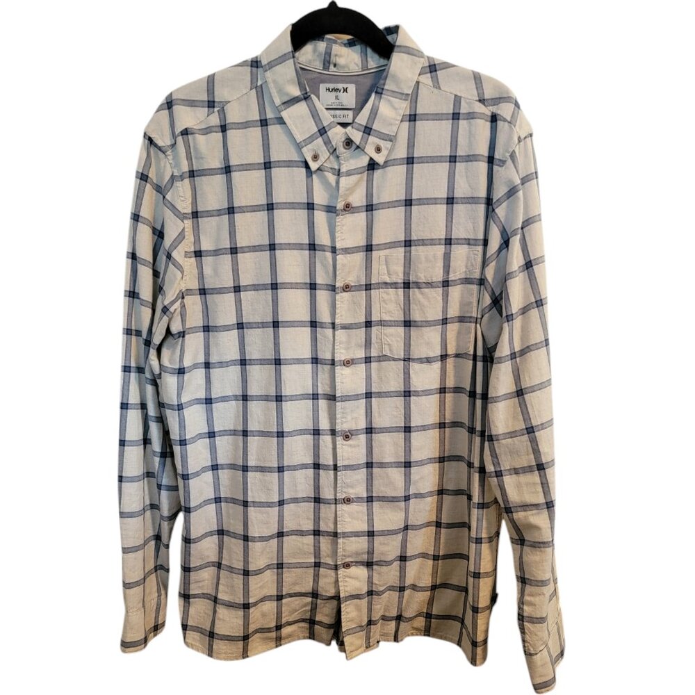 Hurley Classic Fit Plaid Flannel Shirt Cream/Blue